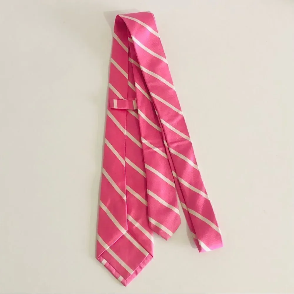 J. Mclaughlin Silk Striped‎ Necktie 100% Silk Pink/White Classic Tie